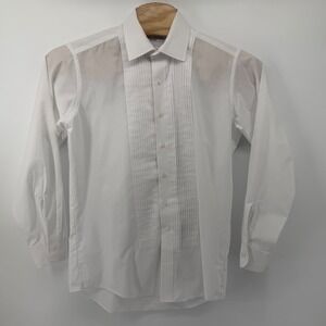 Neil Allyn Mens White Pleated Tuxedo Shirt Medium 34 35 Long Sleeve Formal Dress